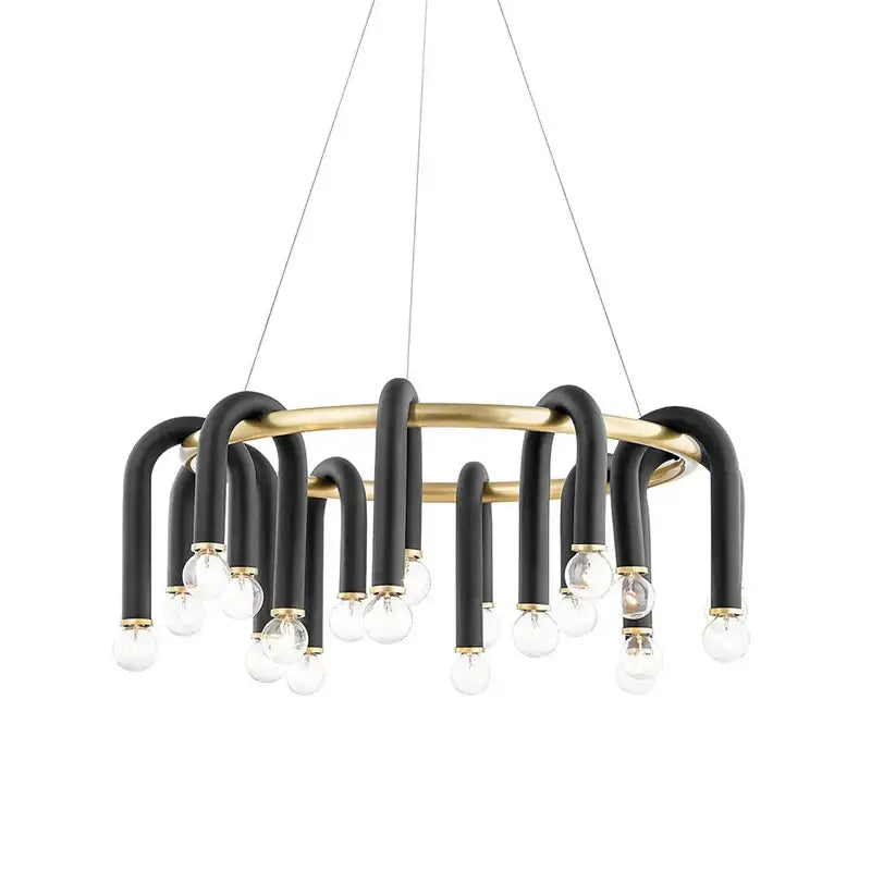 Modern black and brass dimmable led chandelier with curved arms and tube dimmable led bulbs for living room decorbites aluminum