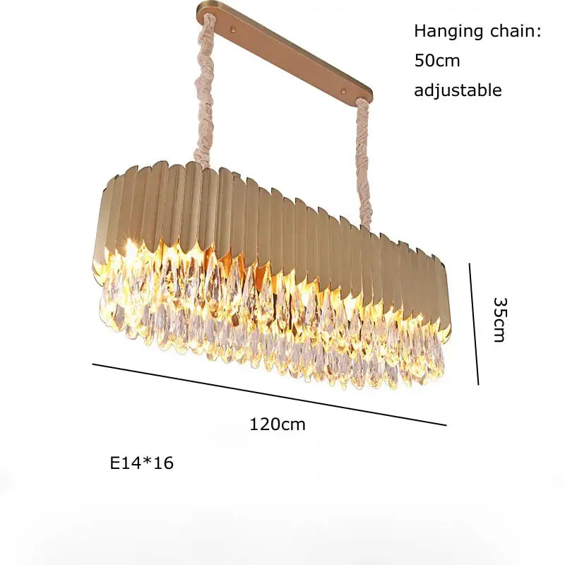 Modern black and gold dimmable led round ceiling chandelier with gold-toned rectangular frame and decorbites crystal droplets