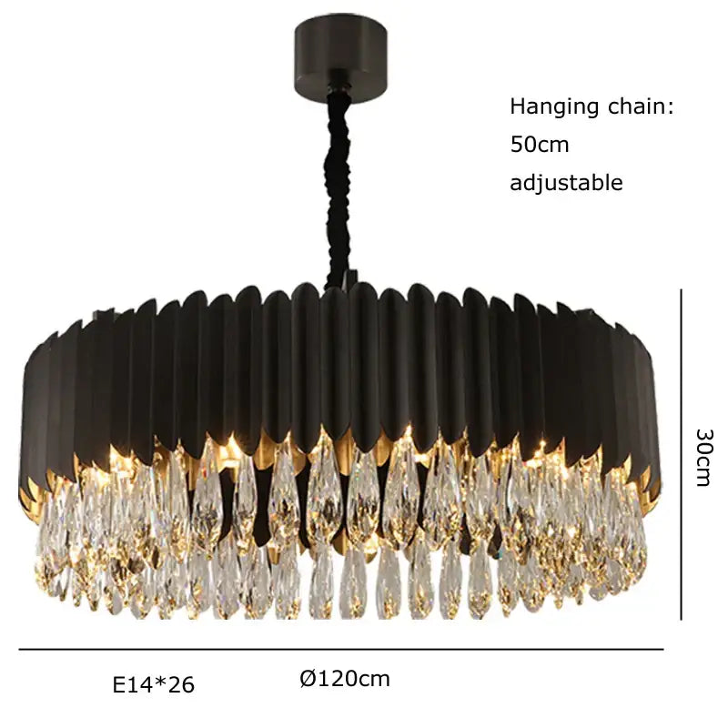 Modern black and gold dimmable led round ceiling chandeliers with decorbites crystal droplets for dining room decor