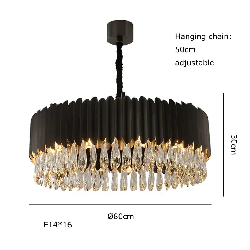 Modern black and gold dimmable led round ceiling chandelier with decorbites crystal droplets for dining room lighting