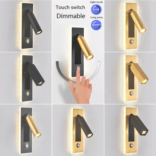 Modern black and gold decorbites dimmable led wall sconce with adjustable spotlight for bedroom reading light