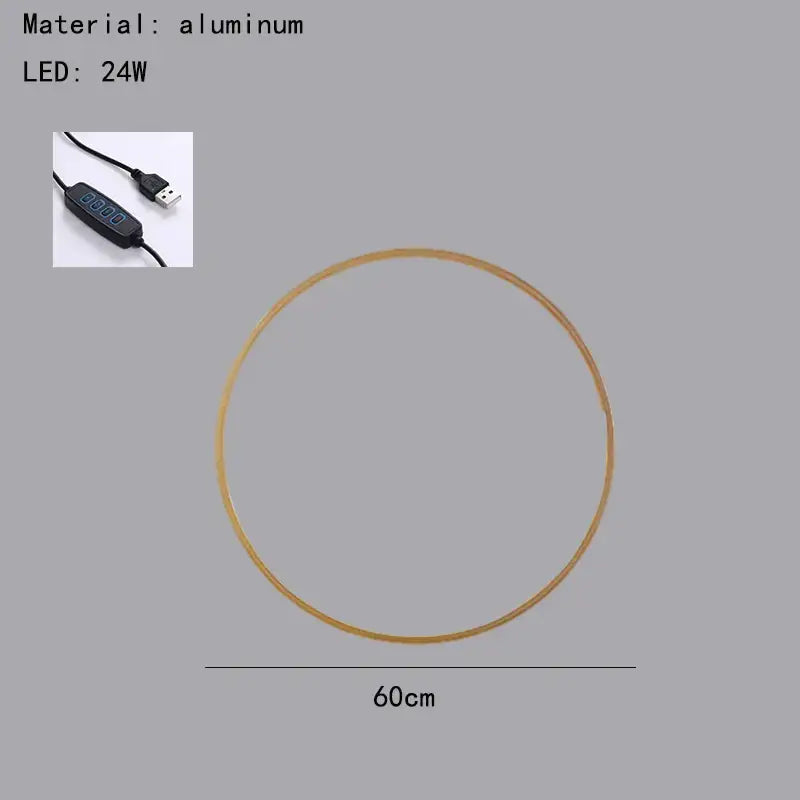 Modern black gold dimmable black decorbites wall lamp with 60cm aluminum led light hoop and warm usb glow