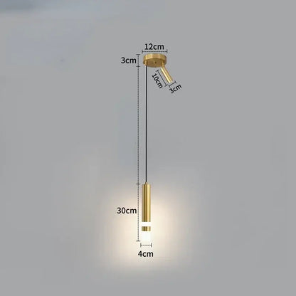 Gold-finished minimalist pendant light with cylindrical glass diffuser and adjustable arm for kitchen spaces 5 square meters