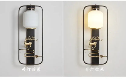Modern black metal wall lights with frosted glass and gold-toned decorbites elk decor wall sconce for living room
