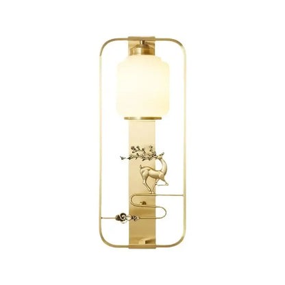 Modern black and gold elk decor wall rectangular sconce with gold-toned frosted glass shade and ornate deer motif wall lights