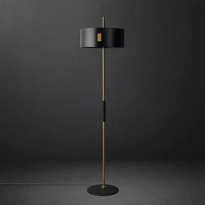 Modern black and gold floor lamp with slender brass pole and decorbites black metal e27 shade for living room decor
