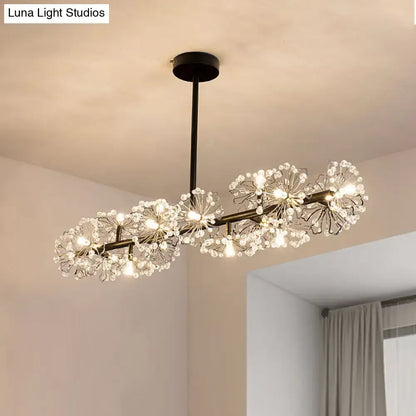 DecorBites modern black gold floral ceiling light pendant with black metal frame and 16-head crystal design
