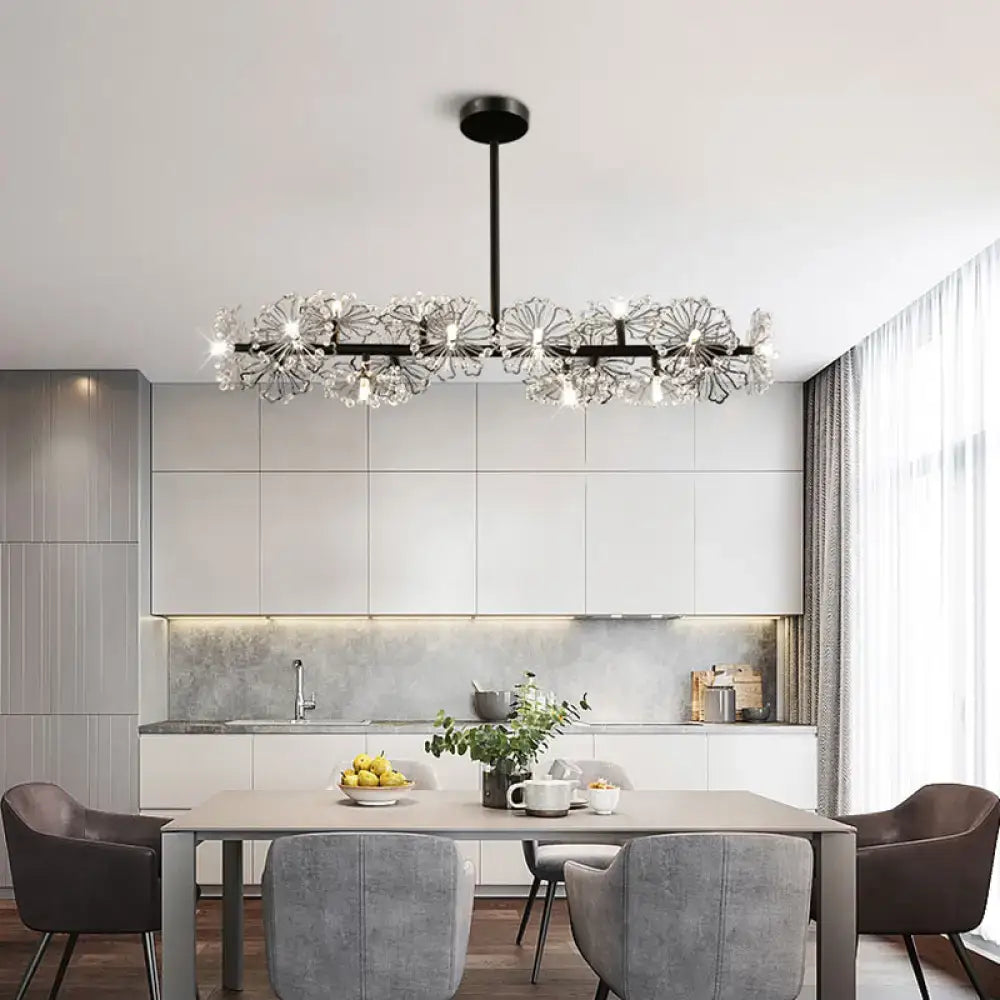 Decorbites modern black gold floral ceiling light with 16-head crystal design and intricate flower-like clusters