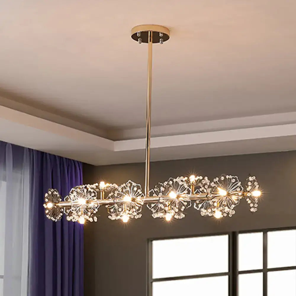 Gold-toned DecorBites™ ceiling light with black gold floral design and 16-head crystal flower pendant lights