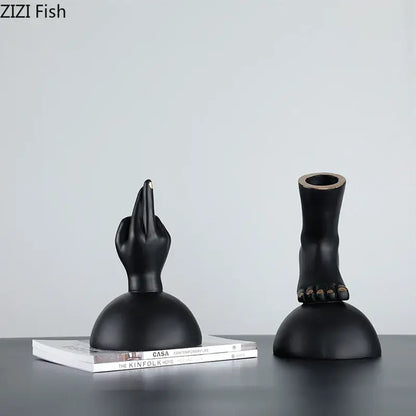 Modern black ceramic hand and foot sculptures with glossy finish as foot statue artwork for living room decor