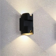 Modern black and gold geometric led flush mount wall light with angular design for patio and indoor use