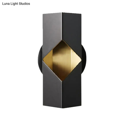 Modern black and gold geometric led sconce with iron shade and angular inch fixture for bedroom lighting