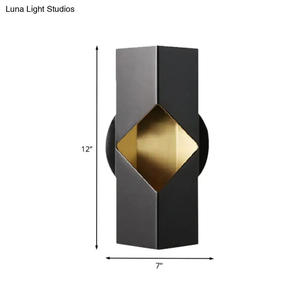 Modern black and gold geometric led sconce with iron shade and diamond cutout 12 inch fixture for bedroom use