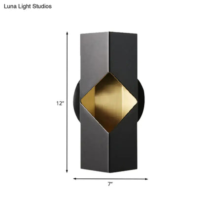 Modern black and gold geometric led sconce with iron shade and diamond cutout 12 inch fixture for bedroom use