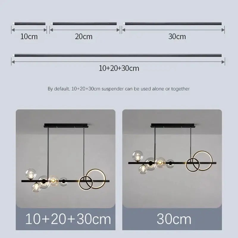 Modern black and gold glass ball led chandelier with spherical bulbs and circular rings for dining room decorbites glass ball