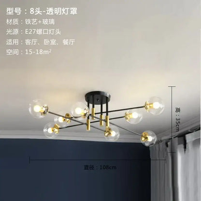 Modern black and gold glass ball led chandelier with eight clear glass globe shades and iron base for living room decorbites glass ball