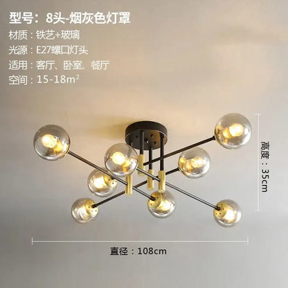 Modern black and gold glass ball led chandelier with smoked glass globe shades and brass joints for living room decorbites glass ball