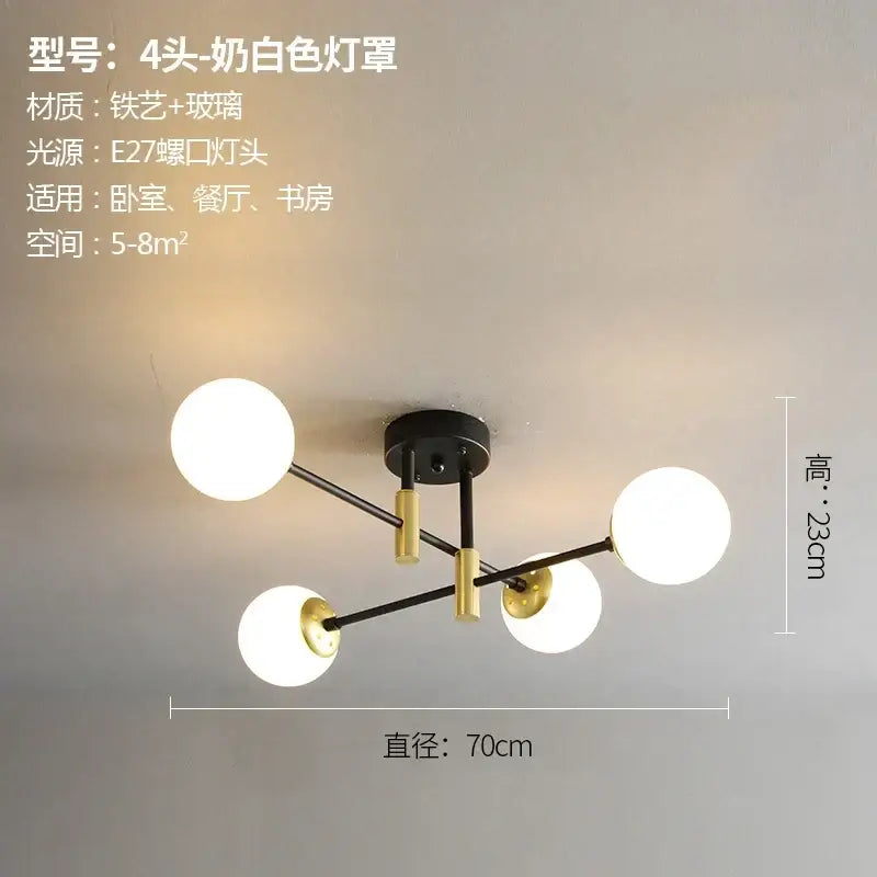 Modern black and gold glass ball led chandelier with frosted white globes on metal arms for living room decorbites glass ball