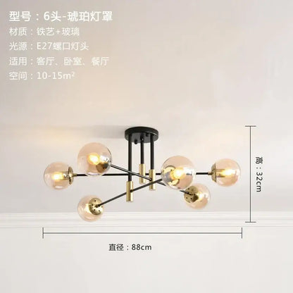 Modern black and gold glass ball led chandelier with six black iron and brass glass orbs for living room decorbites glass ball