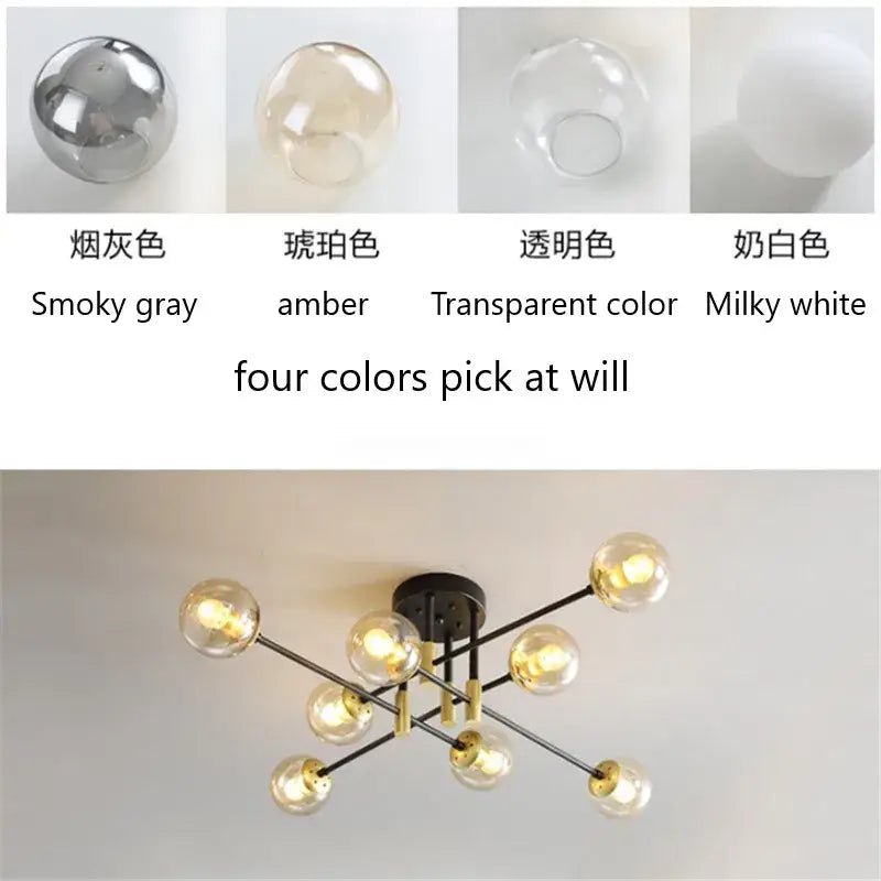 Modern black and gold glass ball led chandelier with amber spherical bulbs on metal frame for living room decorbites glass ball