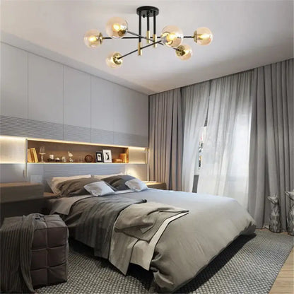Modern black and brass ball led chandelier with spherical glass bulbs for living room decorbites glass ball lighting