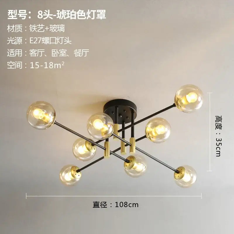 Modern black and gold glass ball led chandelier with eight clear glass globes and brass accents for living room decorbites glass ball