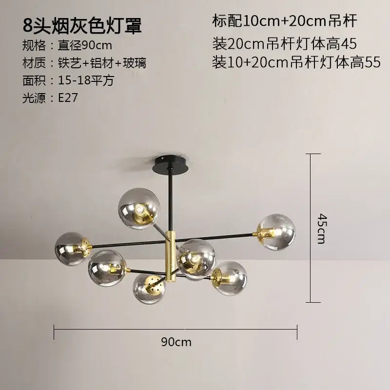 Modern black and gold glass ball led chandelier with smoked glass globes and brass hub for living room decorbites glass ball