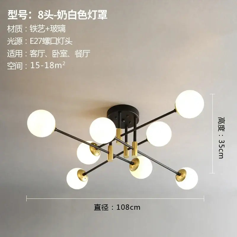Modern black and gold glass ball led chandelier with eight frosted white globes decorbites glass ball living room light