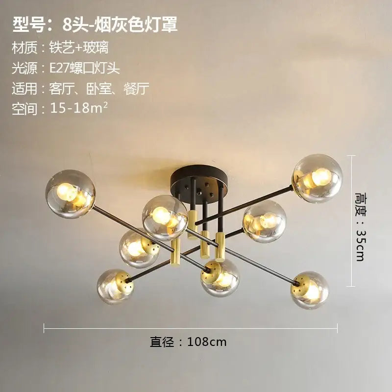 Modern black and gold glass ball led chandelier with smoked glass globe shades and brass accents for living room decorbites glass ball