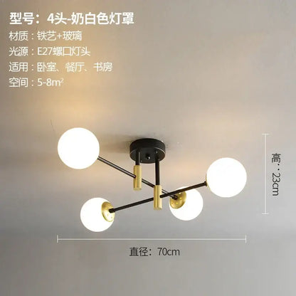 Modern black and gold glass ball led chandelier with four frosted glass globes on metal arms for living room decorbites glass ball