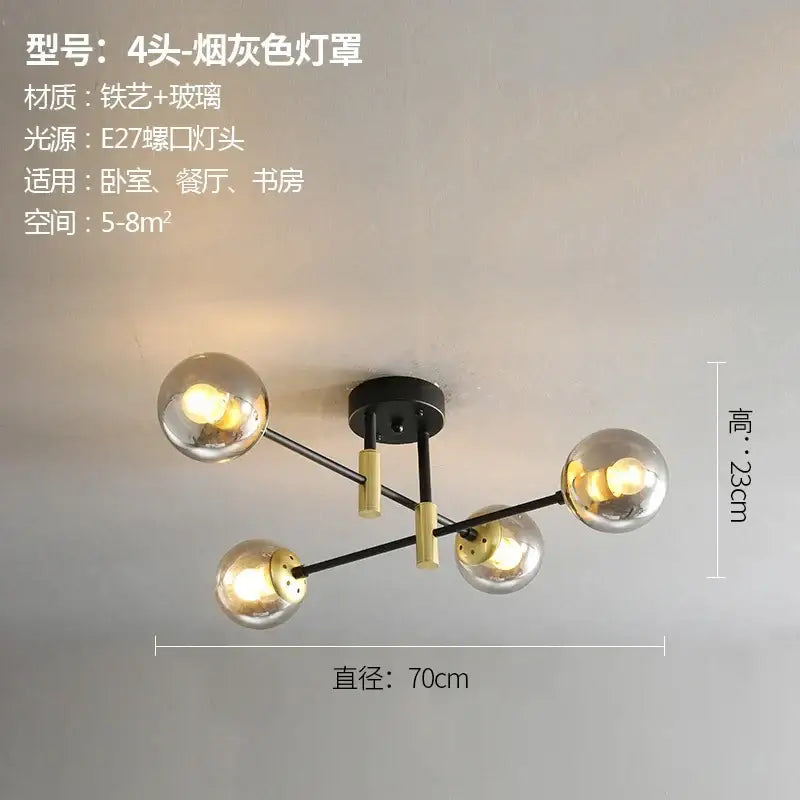 Modern black and gold glass ball led chandelier with smoked gray glass globes and iron arms for living room decorbites glass ball