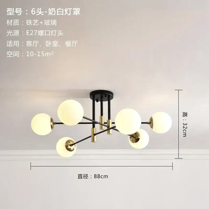 Modern black and gold glass ball led chandelier with matte black iron and glass globe shades for living room decorbites glass ball