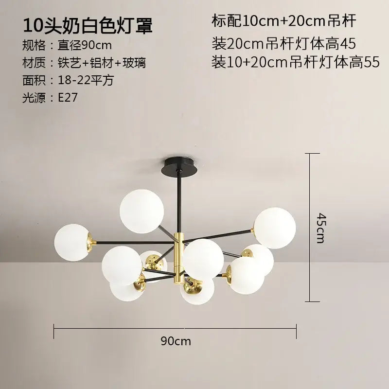 Modern black and gold ball led chandelier with ten frosted glass ball led shades for living room decorbites glass ball light