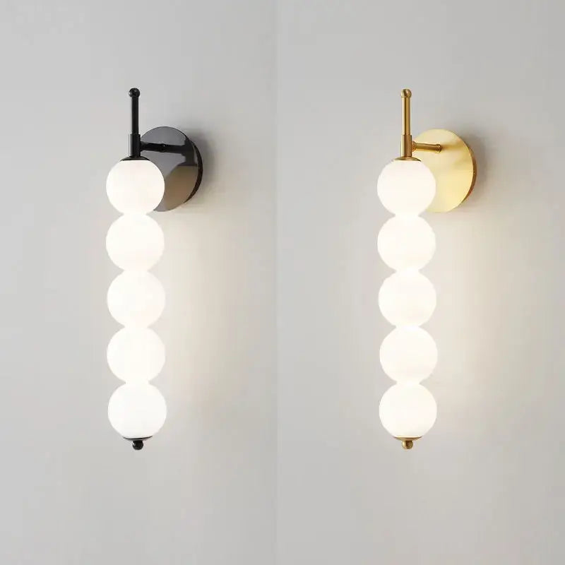 Modern black and gold wall lamp with five frosted glass spheres for decorbites glass bedside led bedroom sconce