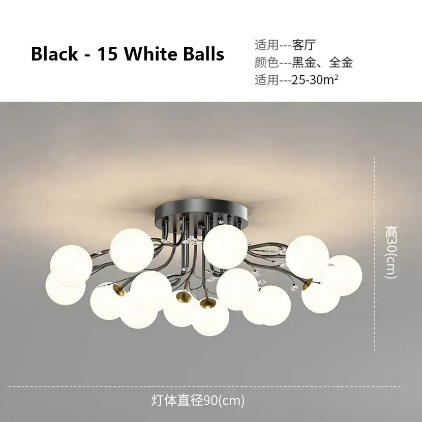Modern black and gold glass bubble ball ceiling light with 15 white spherical bulbs for decorbites ceiling light decor