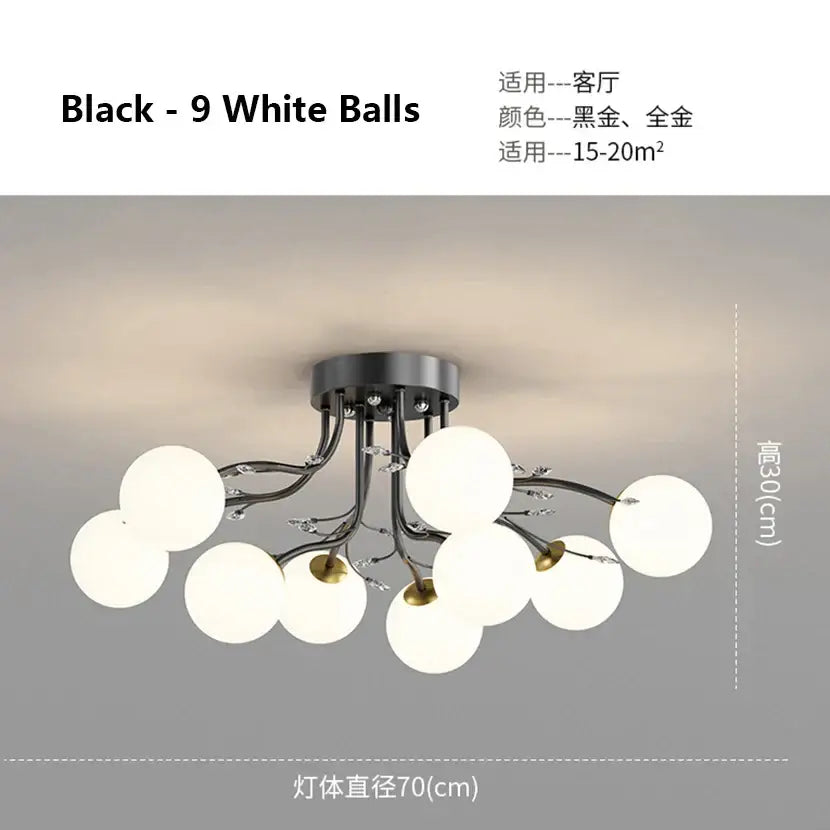 Modern black and white spherical bubble ball ceiling light with metal frame for decorbites glass living room decor