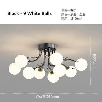 Modern black and white spherical bubble ball ceiling light with metal frame for decorbites glass living room decor