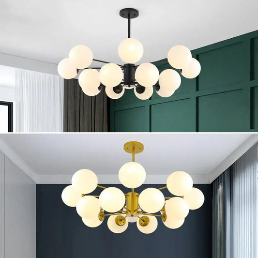 Modern black gold glass globe pendant light with spherical design and metal frame for elegant living room decorbites decor