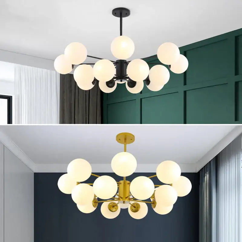 Modern black gold glass globe pendant light with spherical design and metal frame for elegant living room decorbites decor