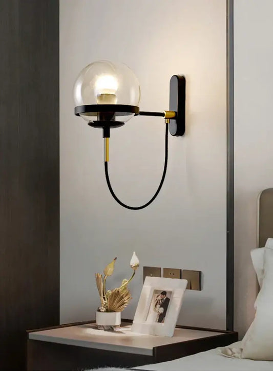 Modern black and gold glass globe wall sconce with clear glass shade for bedroom lighting wall sconce lamps