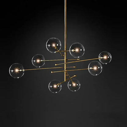 Modern black gold glass led chandelier with gold-toned frame and clear glass globe bulbs in geometric design for living room decorbites black gold