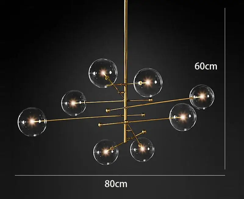 Modern black gold glass led chandelier with gold-toned geometric frame and clear glass spherical bulbs for living room decorbites black gold