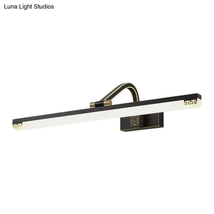 Modern black and gold swing arm wall lamp with rectangular design and ornate geometric mounting bracket detail