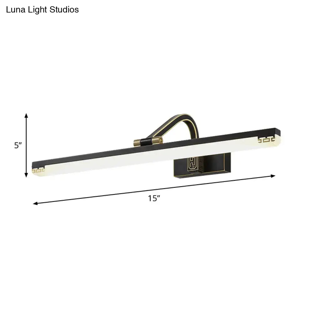 Modern black and gold greek key swing arm wall lamp with sleek rectangular led vanity light and ornate patterns