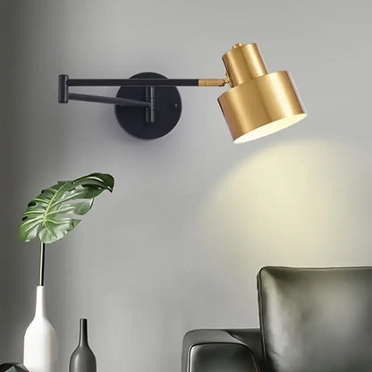 Modern black and gold iron art led wall lamp with gold-toned adjustable arm and matte black base for bedroom decorbites wall lamp