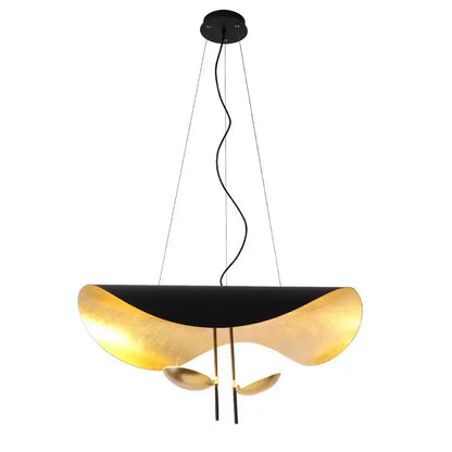 Modern black and gold pendant light with sleek curved design featuring decorbites gold texture for living room decor