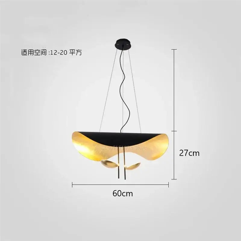 Modern black and gold leaf pendant light with decorbites gold texture ideal for elegant living room decor