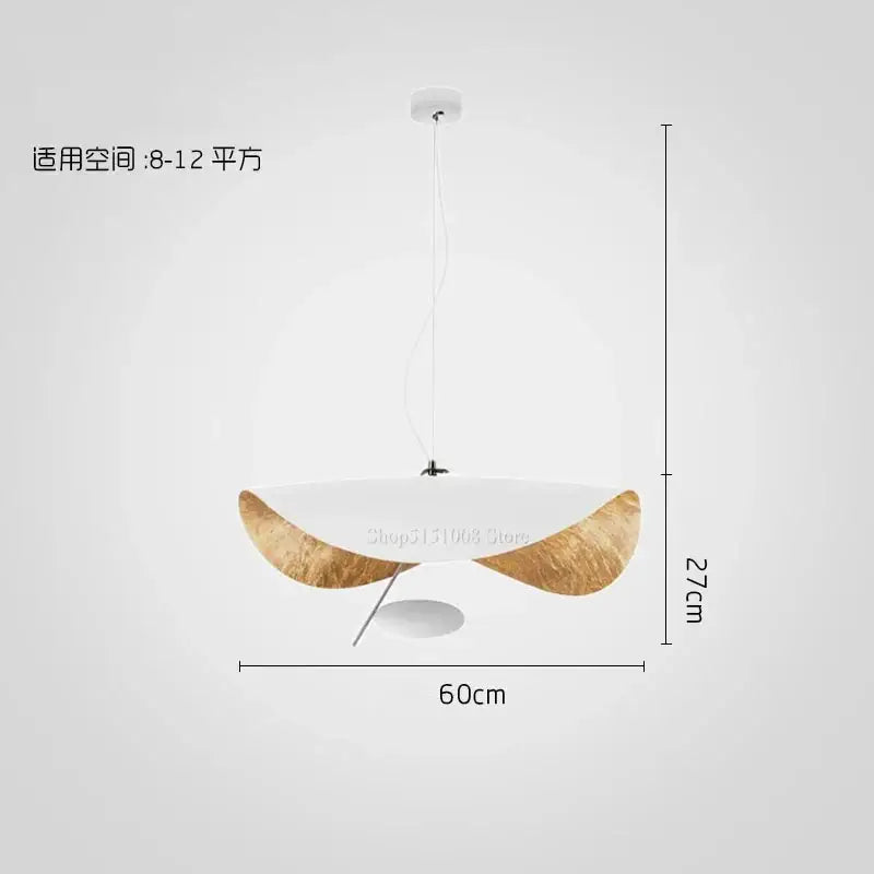 Modern pendant light with white curved acrylic shade natural wood-textured side panels and gold texture for living room decorbites gold texture
