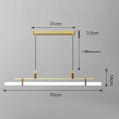 Modern black gold leather tube led pendant light with gold leather frame and adjustable straps for dining room use