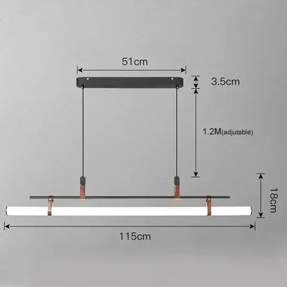 Modern black gold leather tube led pendant light with sleek rectangular design for dining room illumination